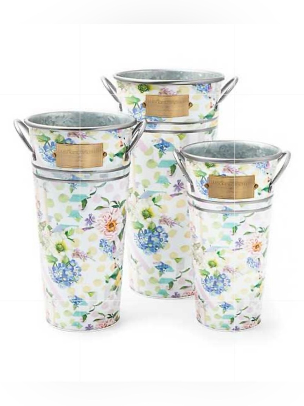 Mackenzie-Childs Wildflowers Flower Buckets - Set of 3